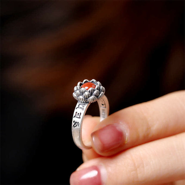 925 Sterling Silver Lotus Red Agate Confidence Blessing Ring (Extra 30% Off | USE CODE: FS30) Ring BS 3