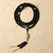 Buddha Stones Tibetan Black Onyx Hetian Jade 108 Mala Beads Fortune Bracelet Mala Bracelet BS 8mm Black Onyx
