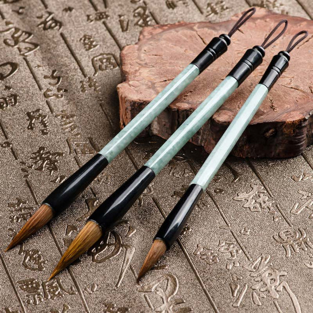 Buddha Stones Natural Jade Luck Chinese Calligraphy Brush Pen Chinese Writing Brush With Gift Box Chinese Writing Brush BS 7