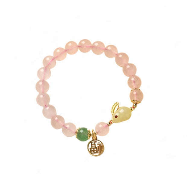 Year of the Rabbit Natural Pink Crystal Green Agate Bunny Love Happiness Bracelet Bracelet BS 7