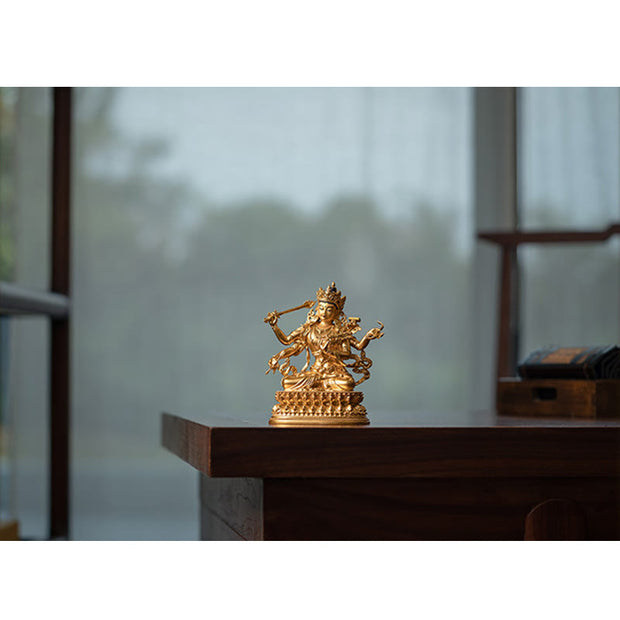 Buddha Stones Four-armed Manjusri Bodhisattva Gold Figurine Compassion Serenity Copper Statue Home Decoration