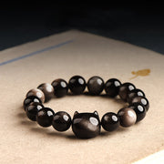 FREE Today: Absorbing Negative Energy Gold Silver Sheen Obsidian Cute Cat  Protection Bracelet FREE FREE 12
