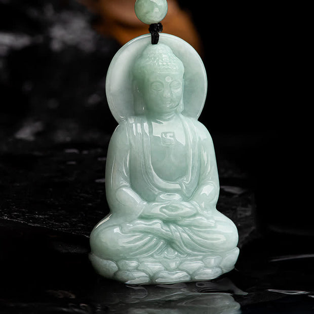 Buddha Stones Amitabha Buddha Jade Amulet Compassion String Necklace Necklaces & Pendants BS Buddha Symbol(Compassion♥Serenity)