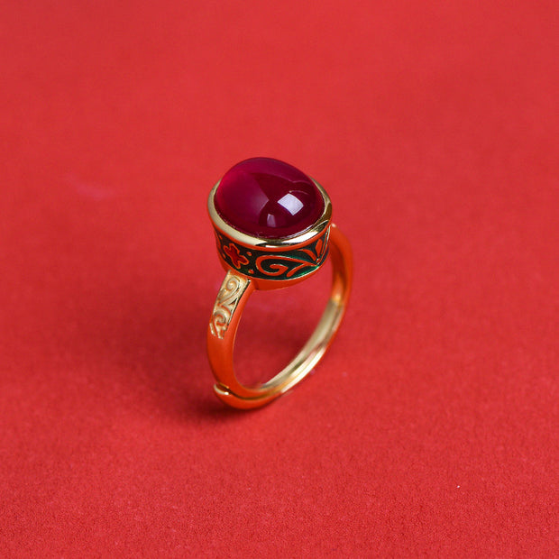 925 Sterling Silver Red Corundum Courage Ring (Extra 30% Off | USE CODE: FS30) Rings BS 1