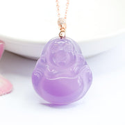 Buddha Stones Laughing Buddha Purple Jade Happiness Necklace Pendant Necklaces & Pendants BS Purple Jade&Chain
