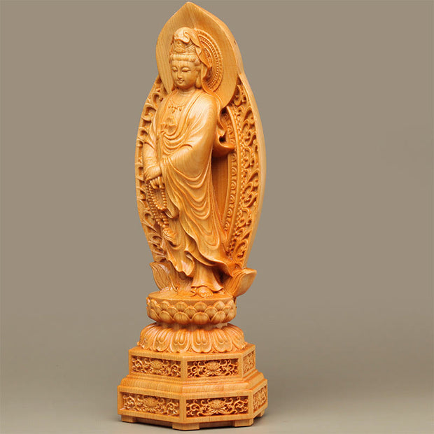 Buddha Stones Handmade Thuja Sutchuenensis Wood Kwan Yin Avalokitesvara Prosperity Decoration Decorations BS 1