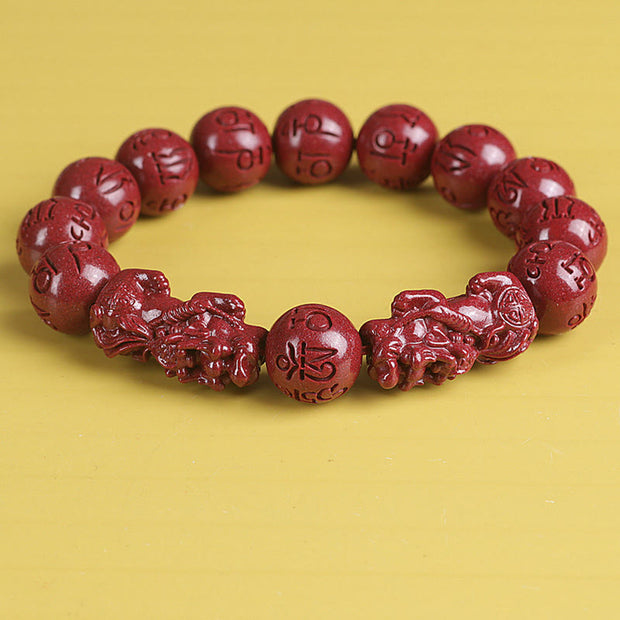 Buddha Stones Natural Double PiXiu Cinnabar Om Mani Padme Hum Wealth Luck Bead Bracelet Bracelet BS Pixiu Om Mani Padme Hum 14mm