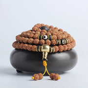 Buddha Stones 108 Mala Beads Rudraksha Bodhi Seed Dzi Bead Luck Wealth Bracelet