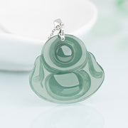 Buddha Stones 925 Sterling Silver Laughing Buddha Jade Protection Calm Necklace Chain Pendant Necklaces & Pendants BS 6