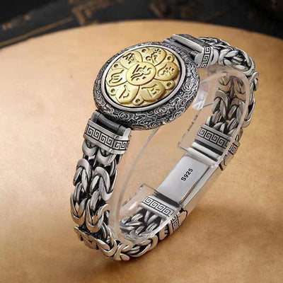 Buddha Stones Six True Words Rotatable Wealth Healing Bracelet Bracelet BS 22cm