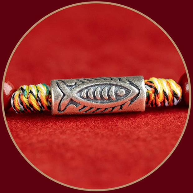 Buddha Stones 925 Sterling Silver Koi Fish Cinnabar Bead Wealth Handcrafted Braided Bracelet Anklet Bracelet Anklet BS 8
