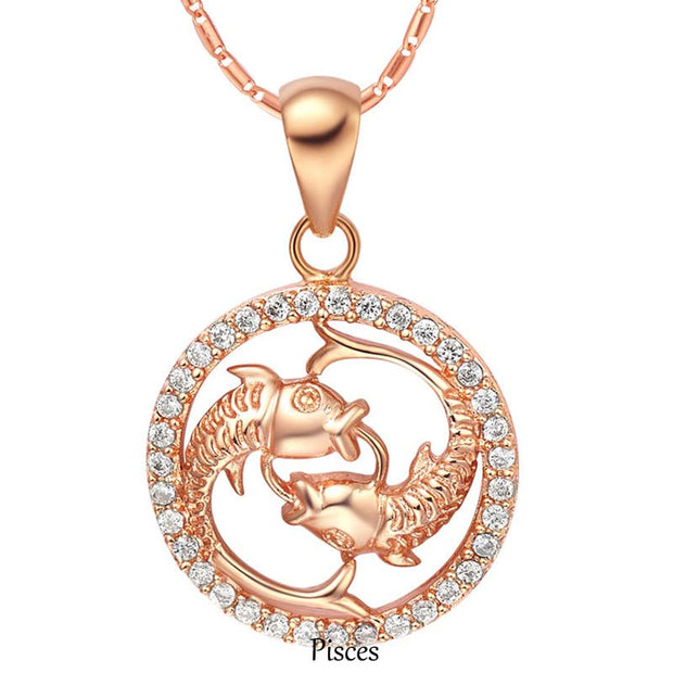 12 Constellations of the Zodiac Rhinestone Luck Necklace Chain Pendant (Extra 30% Off | USE CODE: FS30) Necklaces & Pendants BS Pisces