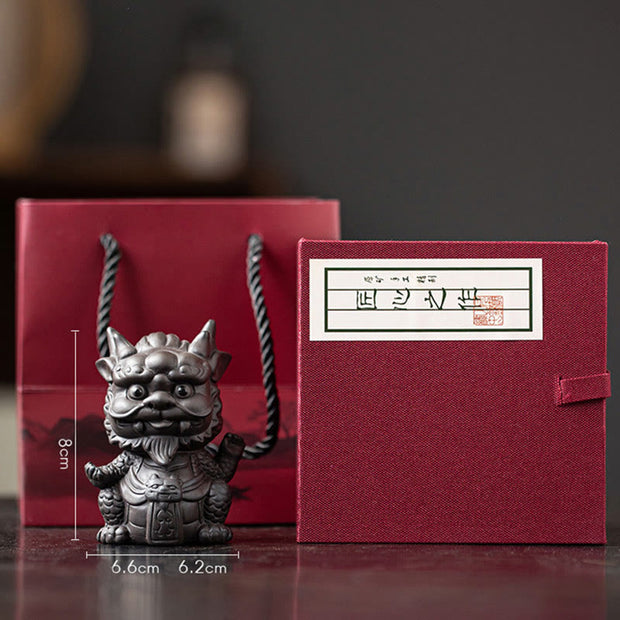 Buddha Stones Luck Dragon Wealth Tea Pet Purple Clay Figurine Decoration Decorations BS Little Dragon King-Black(Gift Box)