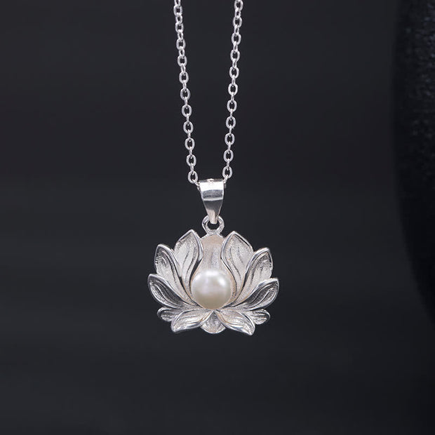 Buddha Stones 925 Sterling Silver Lotus Flower Pearl Wealth Necklace Pendant Necklaces & Pendants BS 2