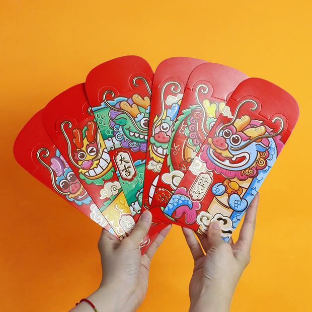 Buddha Stones 6Pcs Chinese Red Envelope Year of the Dragon Lucky Money Envelopes Auspicious Dragon Design 2024 Chinese New Year Dragon Year Envelope Red Envelope BS 3