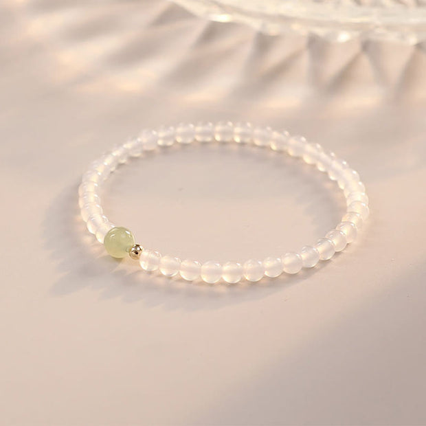 Buddha Stones Natural White Agate Jade Luck Protection Bracelet Bracelet BS 4