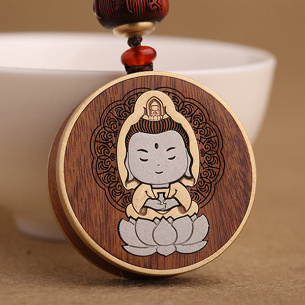 Buddha Stones Ebony Wood Rosewood Buddha Avalokitesvara Om Mani Padme Hum Balance Car Key Chain Decoration Key Chain BS 18
