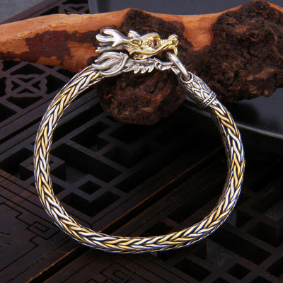 Buddha Stones 925 Sterling Silver Year Of The Dragon Auspicious Dragon Protection Metal Braided Design Bracelet
