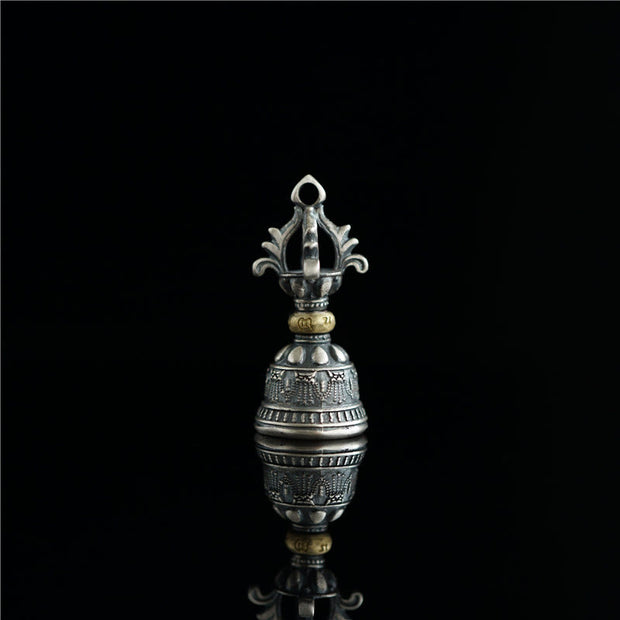 Buddha Stones Tibet 925 Sterling Silver Om Mani Padme Hum Dorje Bell Vajra Engraved Enlightenment Pendant Hanging Decoration Dorje BS 6