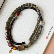 Buddha Stones Green Sandalwood Ebony Om Mani Padme Hum Engraved Peace Triple Wrap Bracelet Bracelet BS 10