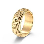 Buddha Stones Six True Words Balance Calm Titanium Steel Ring Rings BS Gold US12