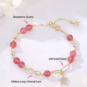 Buddha Stones 14K Gold Plated Natural Strawberry Quartz Moonstone Möbius Loop Eternal Love Star Positive Bracelet