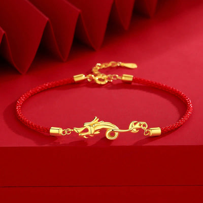 Buddha Stones 925 Sterling Silver Luck Year of the Dragon Red String Chain Bracelet (Extra 30% Off | USE CODE: FS30) Bracelet BS Lucky Dragon(Wrist Circumference 14-17cm) (A flash sale)