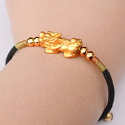 Buddha Stones 24K Gold-Plated PiXiu Luck Red String Bracelet Bracelet BS Black String(Gold)(Wrist Circumference 12-19cm)