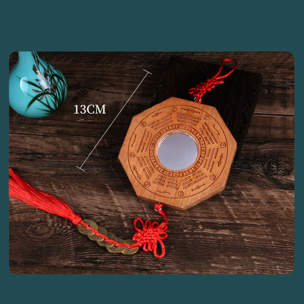 Buddha Stones Feng Shui Bagua Map Peach Wood Five-Emperor Coins Chinese Knotting Balance Energy Map Mirror Bagua Map BS 9