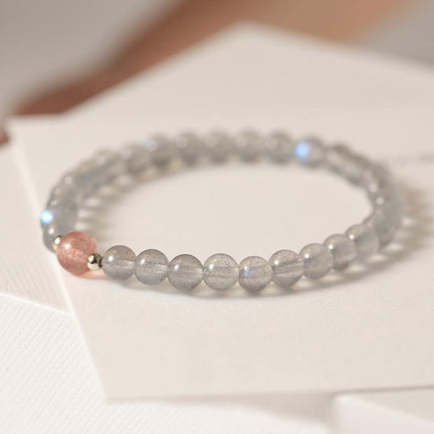 Buddha Stones Moonstone Pink Crystal Cinnabar Healing Positive Bracelet Bracelet BS 2