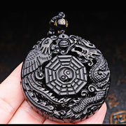 Buddha Stones Bagua Dragon Phoenix Obsidian Fulfilment Pendant Necklace Necklaces & Pendants BS 10