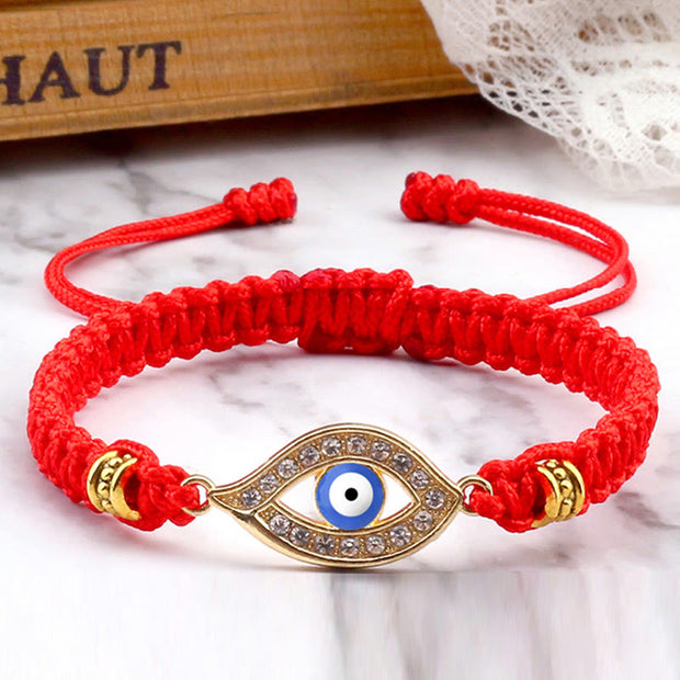 Buddha Stones Evil Eye Keep Away Evil Spirits String Bracelet Bracelet BS Red Blue Evil Eye Gold Border