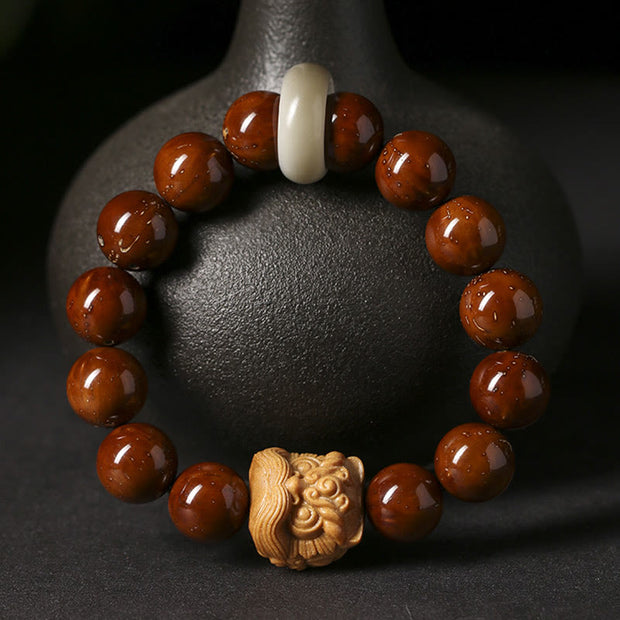 Buddha Stones Purple Bodhi Seed Dancing Lion Wisdom Bracelet
