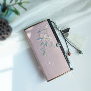 Buddha Stones Flower Plum Peach Blossom Bamboo Double-sided Embroidery Large Capacity Cash Holder Wallet Shopping Purse Bag BS Pink Peach
