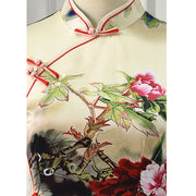 Buddha Stones Peony Flower Print Cheongsam Dress Women's Qipao Dress