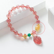 Buddha Stones Natural Strawberry Quartz Nine-Tailed Fox Healing Bracelet Bracelet BS 9