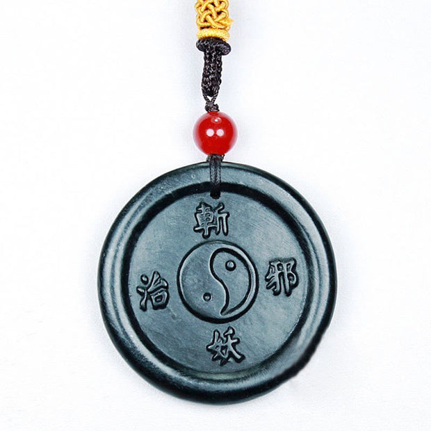 Buddha Stones Natural Hetian Cyan Jade Yin Yang Luck Harmony Necklace Pendant Necklaces & Pendants BS 4