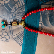 Buddha Stones Tibetan Mala Red Turquoise Lucky Necklace Bracelet Mala Bracelet BS 6
