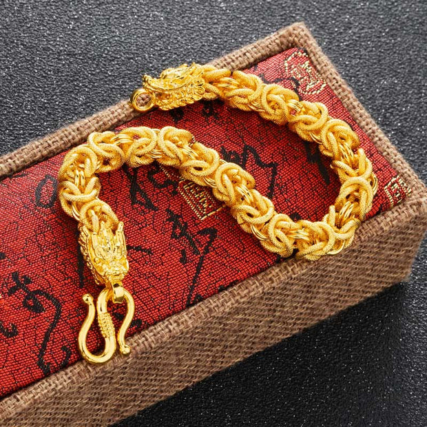Buddha Stones 24k Gold Plated Double Headed Dragon Protection Bracelet