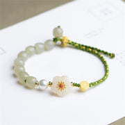 Buddha Stones 925 Sterling Silver Natural Hetian Jade Peach Blossom Luck Bracelet Bracelet BS 6