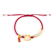 Buddha Stones Year of the Dragon Hetian White Jade Fu Character Peace And Joy Protection Bracelet Bracelet BS 8