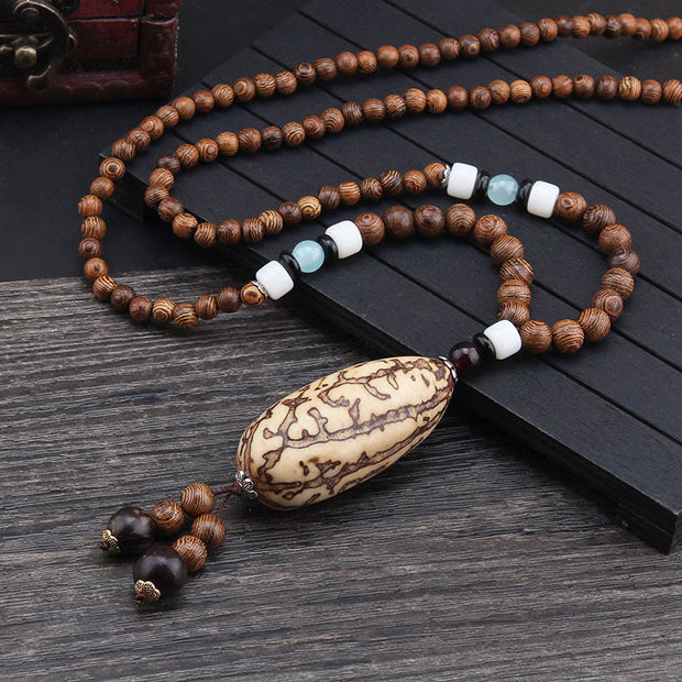Buddha Stones Tibetan Wenge Wood Bodhi Seed Agate Elephant Protection Necklace Pendant Necklaces & Pendants BS 2