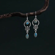 Buddha Stones 925 Sterling Silver Vintage Turquoise Waterdrop Pattern Balance Drop Dangle Earrings
