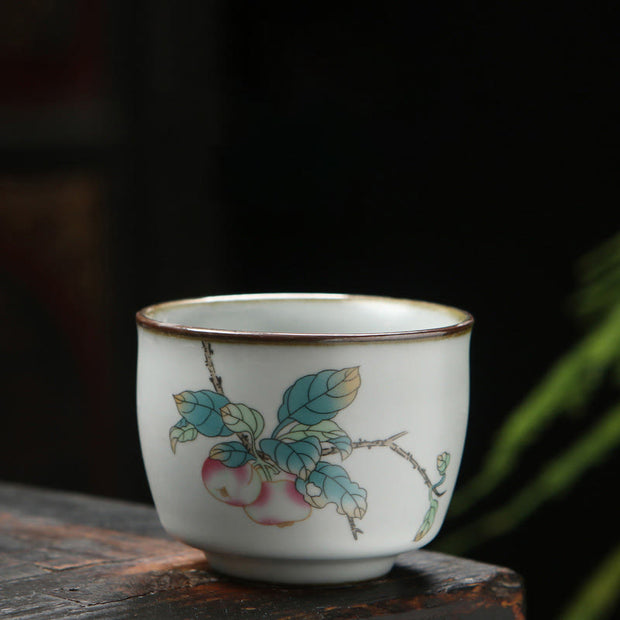 Buddha Stones Loquat Lychee Snow Scenery Landscape Grape Apple Ceramic Teacup Kung Fu Tea Cup