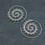 Buddha Stones Tibetan Lotus Spiral Pattern Copper Blessing Dangle Drop Earrings Earrings BS 1