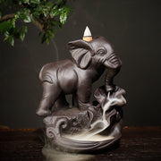 Buddha Stones Tibetan Elephant Purple Clay Backflow Smoke Fountain Peace Healing Incense Burner Decoration