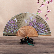 Buddha Stones Cherry Blossom Lily Butterfly Bamboo Handheld Bamboo Folding Fan 21cm