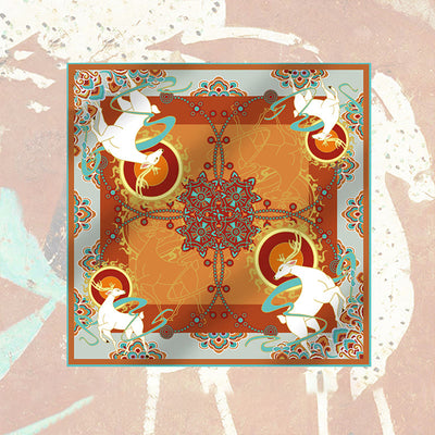 Buddha Stones Dunhuang Nine-Colored Deer 100% Mulberry Silk Scarf Premium Grade 6A Silk Small Square Scarf