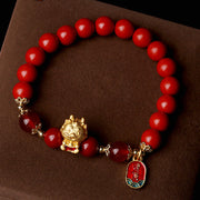 Buddha Stones Year of the Dragon Natural Cinnabar Ingot Protection Bracelet