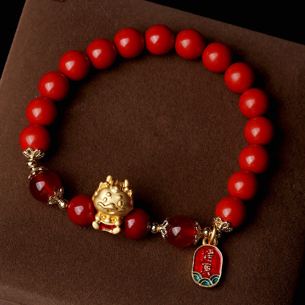 Buddha Stones Year of the Dragon Natural Cinnabar Ingot Protection Bracelet Bracelet BS 2